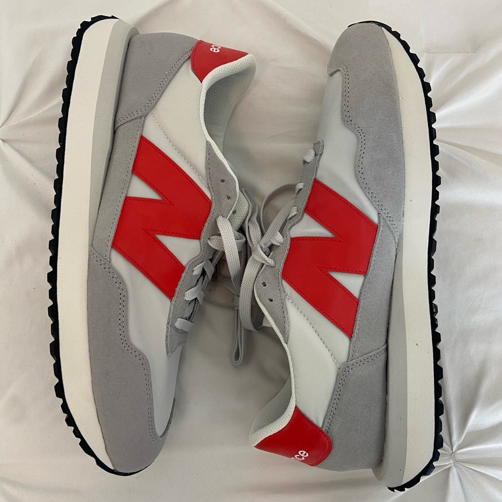 New Balance Grey, White & Red Retro Runner Sneakers